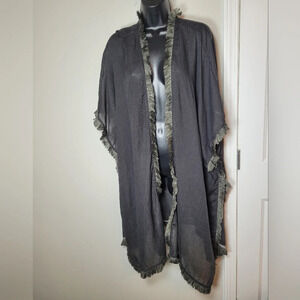 NWT Kori America Black Fringe Trim Kimono sz S